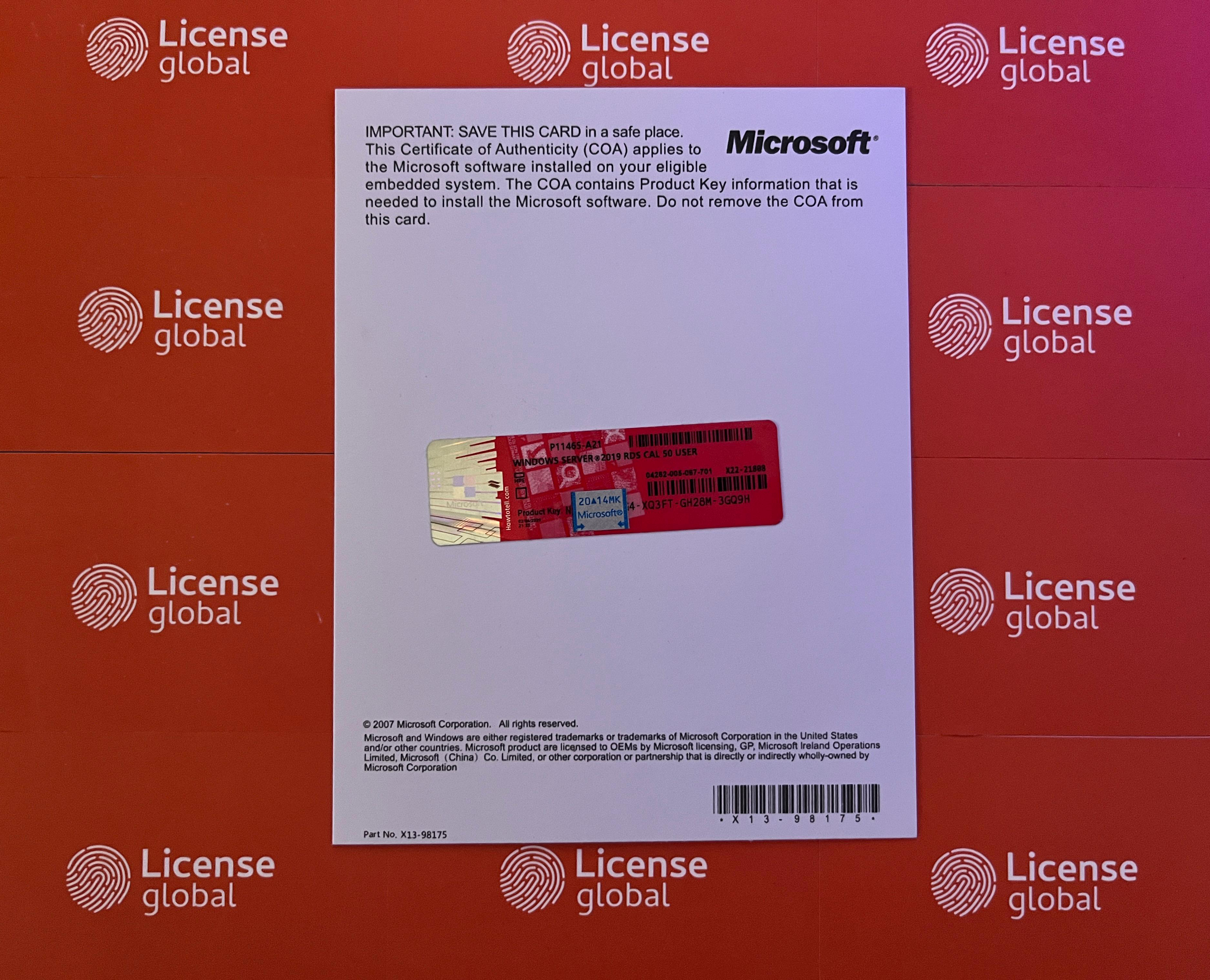 Windows Server 2019 RDS 50 Benutzer-CAL-COA-Aufkleber